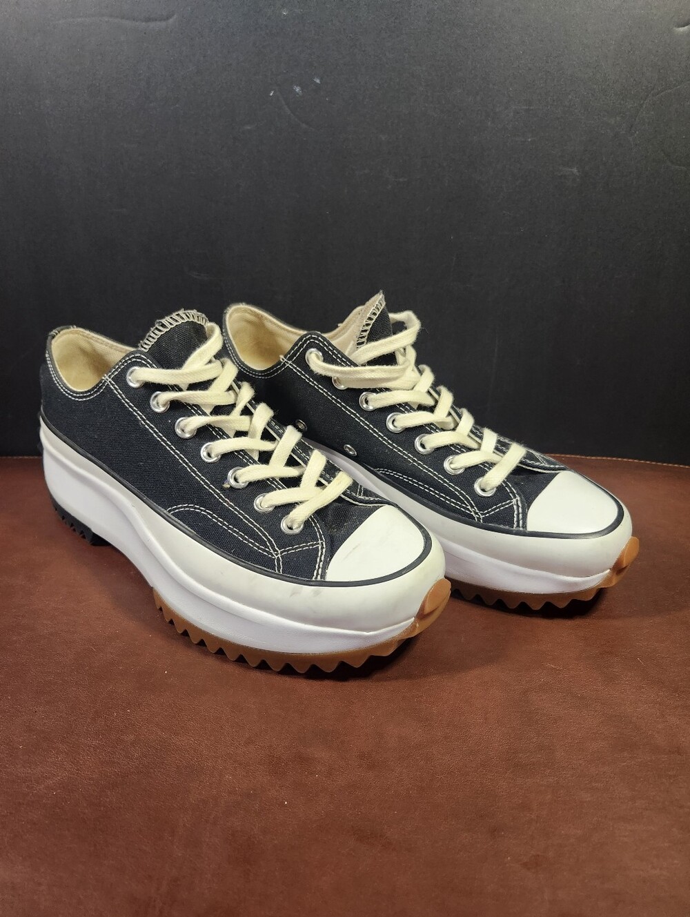 Platform Canvas Low-Top Sneakers in Black and White